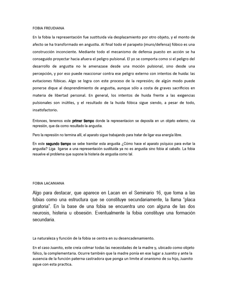 Análisis de la Fobia en Freud y Lacan | PDF | Jacques Lacan | Fobia