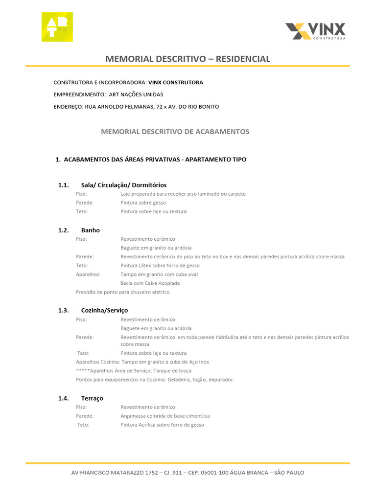 Memorial Descritivo Residencial Vinx | PDF | Direito | Casa e Jardim