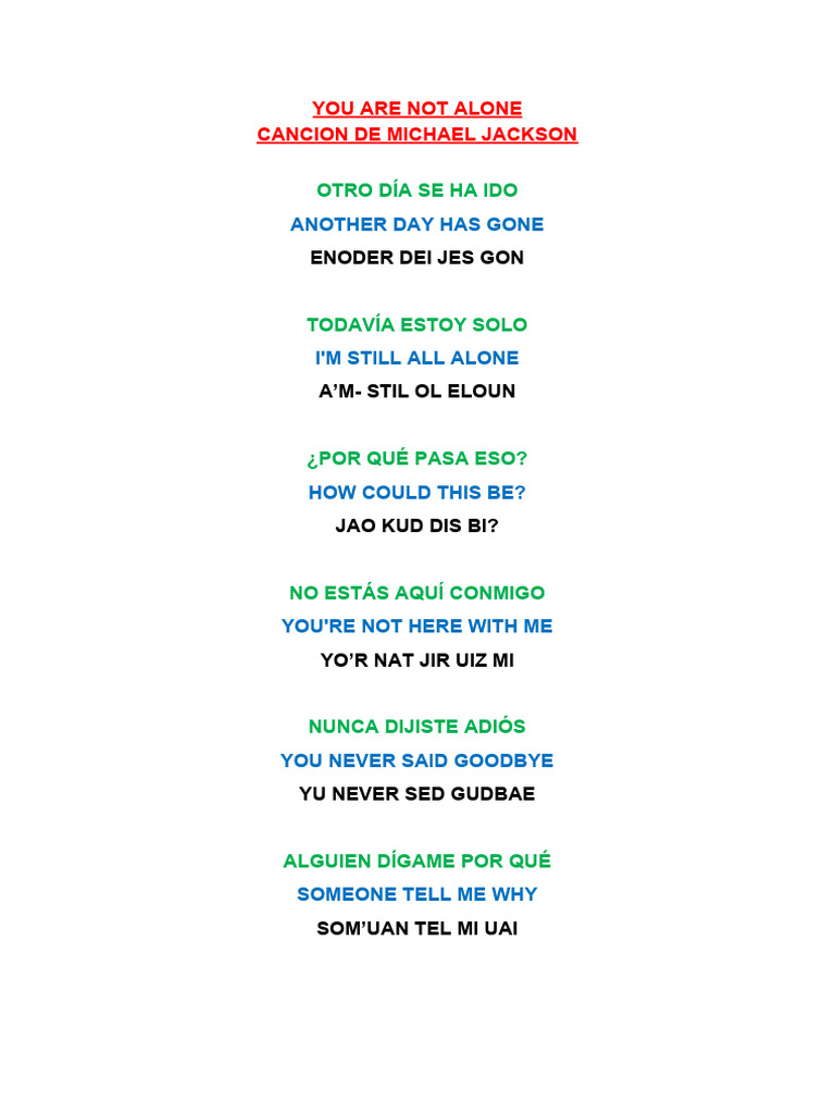 You Are Not Alone Cancion de Michael Jackson | PDF | Grabación de ...