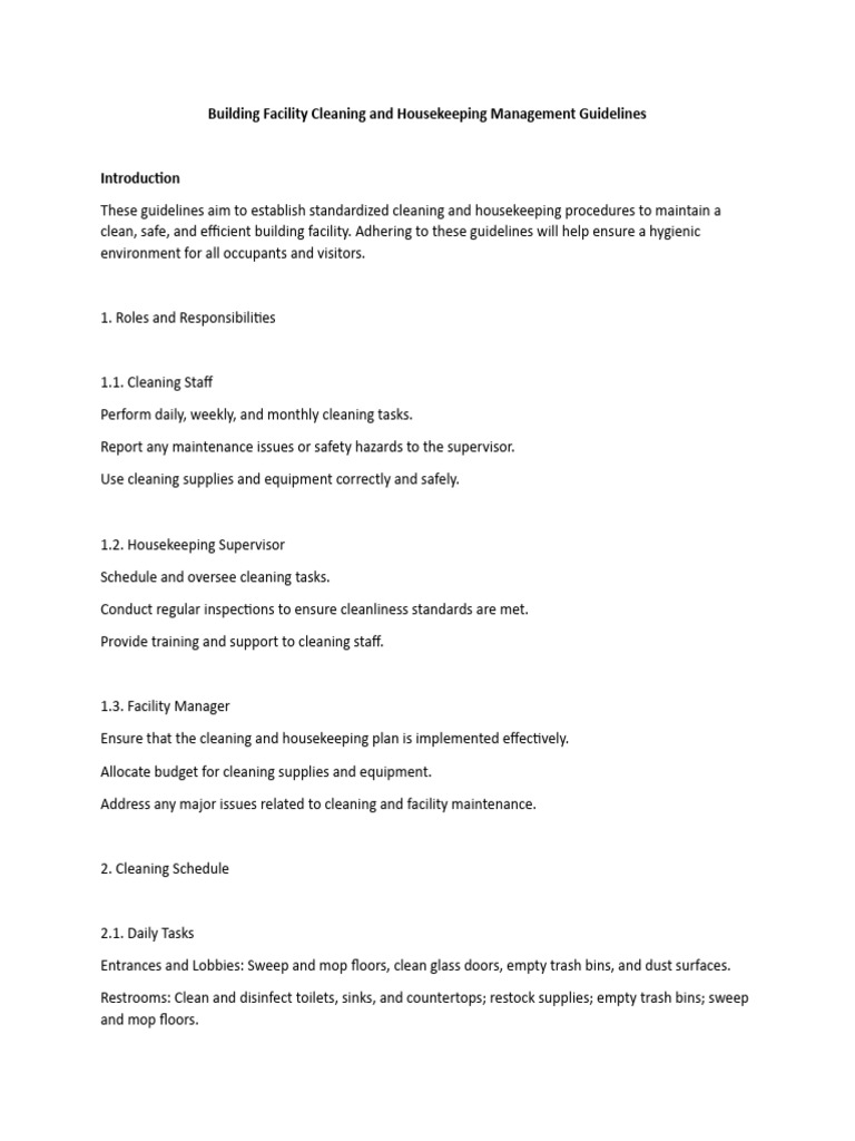 Facility Cleaning Management Guidelines | PDF | Housekeeping | Public ...