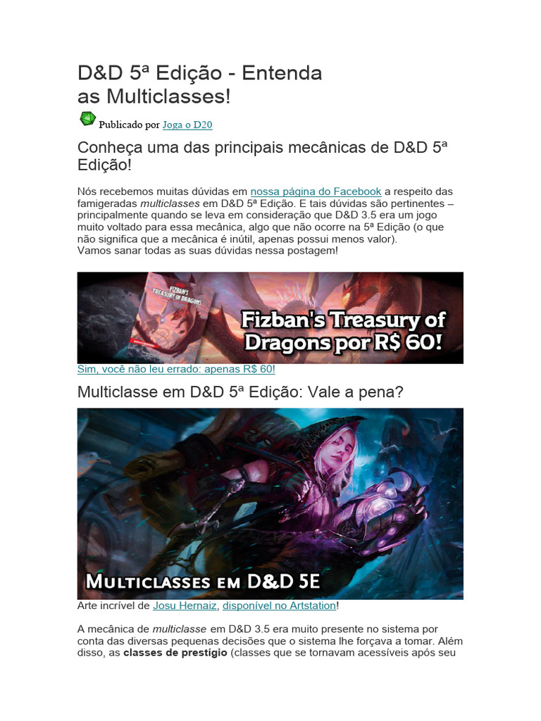 Multiclasses em D&D 5ª Edição | PDF | Dungeons & Dragons (jogo ...