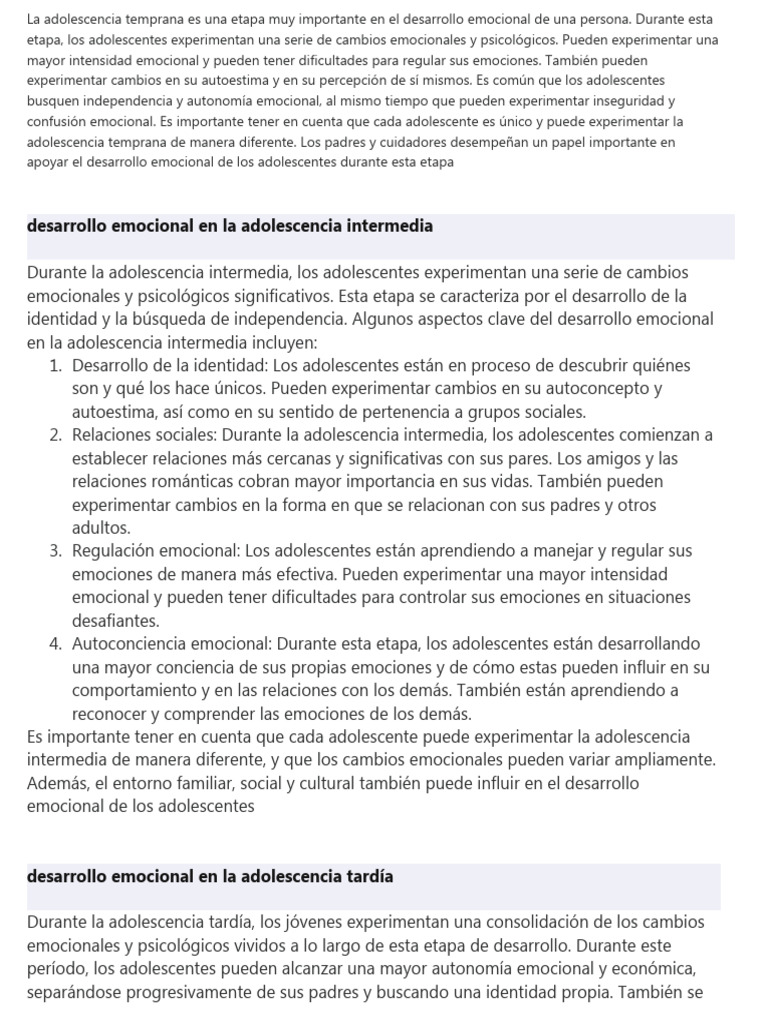 Desarrollo emocional y social en la adolescencia | PDF | Las emociones ...