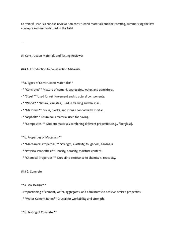 Construction Materials Testing Overview | PDF | Concrete | Masonry