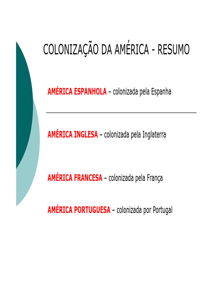 Colonização da América: Resumo Completo | PDF | Colonização europeia ...