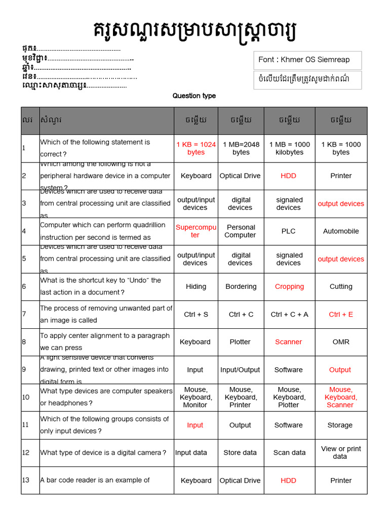 Computer Input and Output Devices Quiz | PDF | Sql | Input/Output
