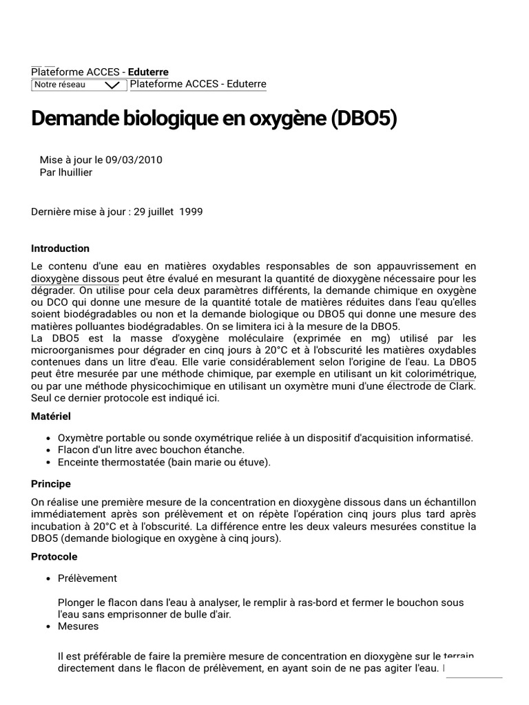 Mesure de la DBO5 en eaux usées | PDF | Matériaux transparents | Génie ...
