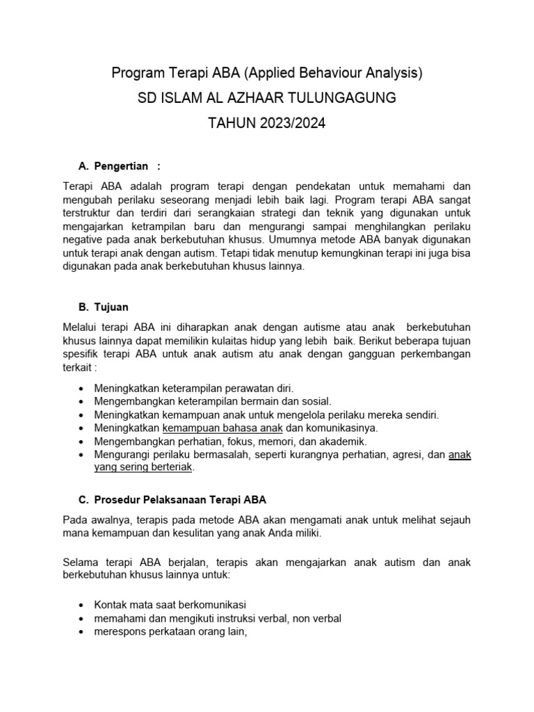 Terapi ABA untuk Anak Berkebutuhan Khusus | PDF | Kesehatan Holistik