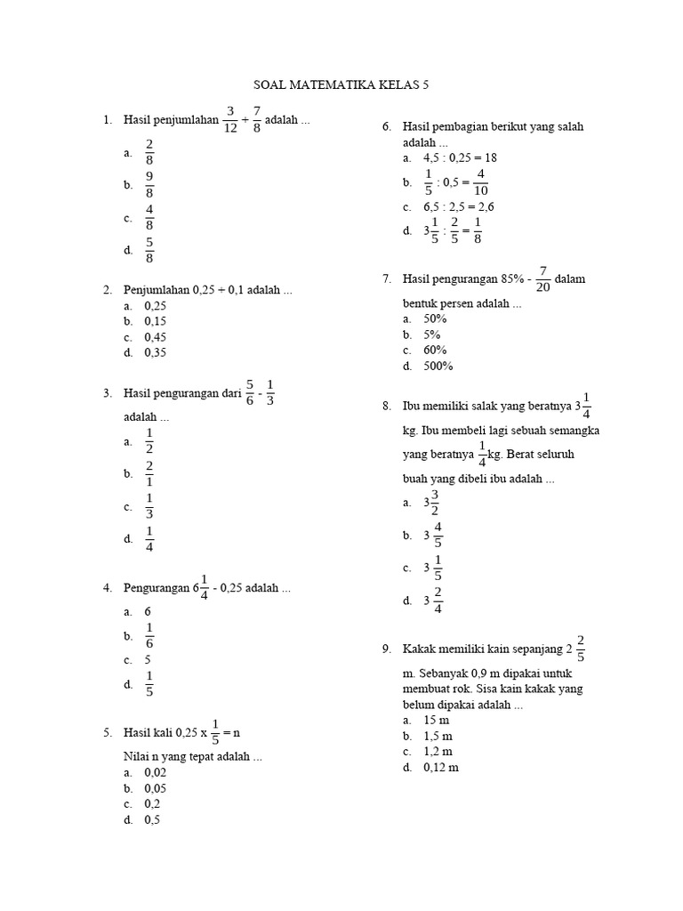 Menguasai Matematika Kelas 5 Semester 2: Panduan Lengkap Unduh Soal PTS Kurikulum 2013 Menguasai Matematika Kelas 5 Semester 2: Panduan Lengkap Unduh Soal PTS Kurikulum 2013