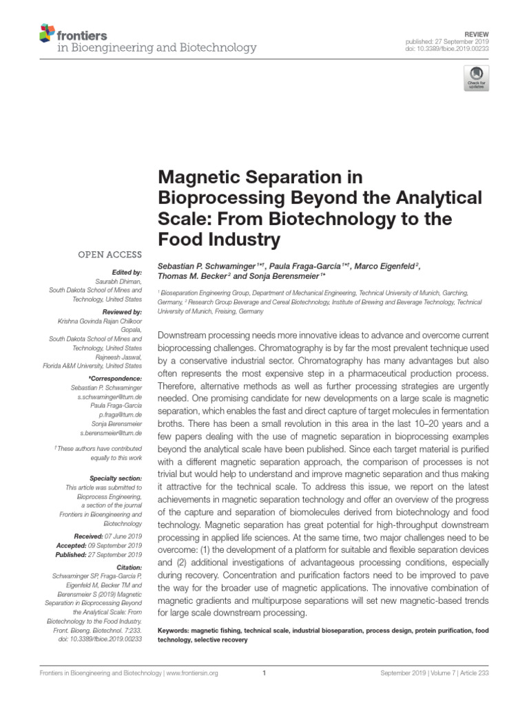 Magnetic Separation in Bioprocessing Beyond The Analytical Scale - From ...