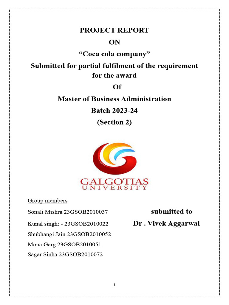Coca-Cola Company Project Report Overview | PDF | Supply Chain | The ...