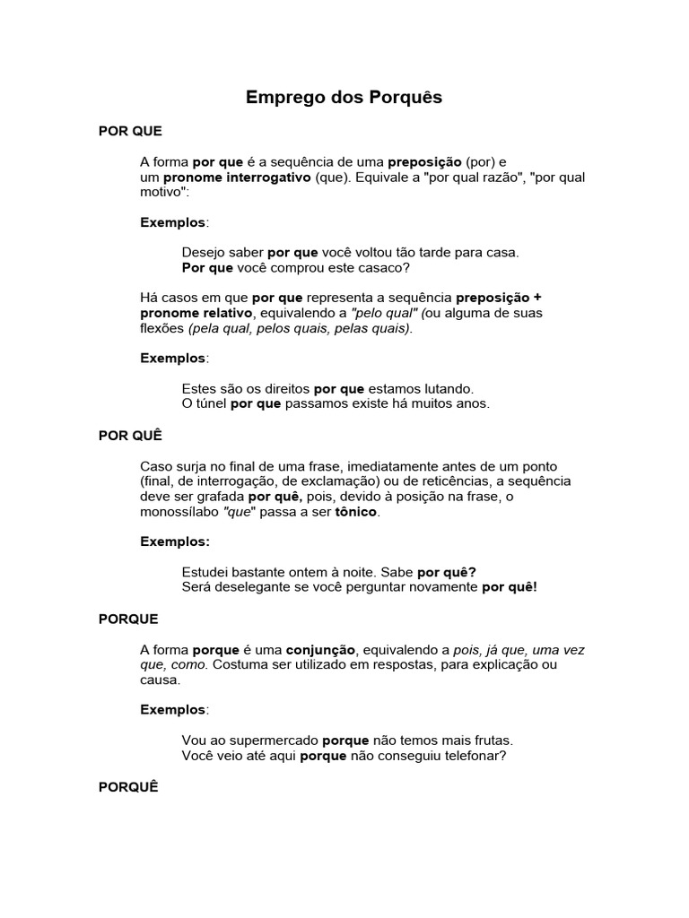 6-Emprego Dos Porquês | PDF | Pronome | Linguística