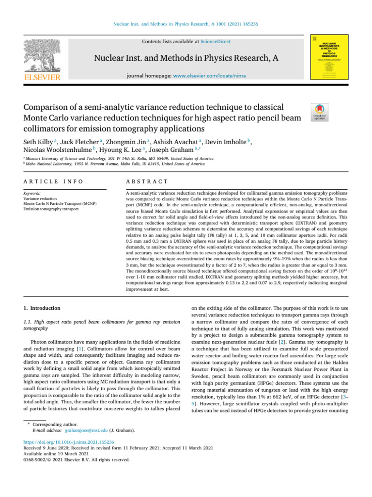 Variance Reduction in Emission Tomography | PDF | Gamma Ray | Monte ...