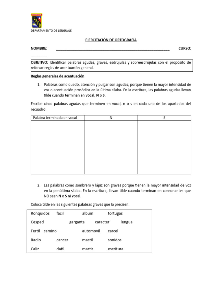 Ejercicios de Acentuación de Palabras | PDF | Voz humana | Fonología