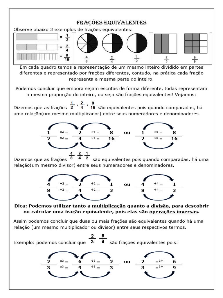 Planilha De Fracoes Equivalentes Nota 7
