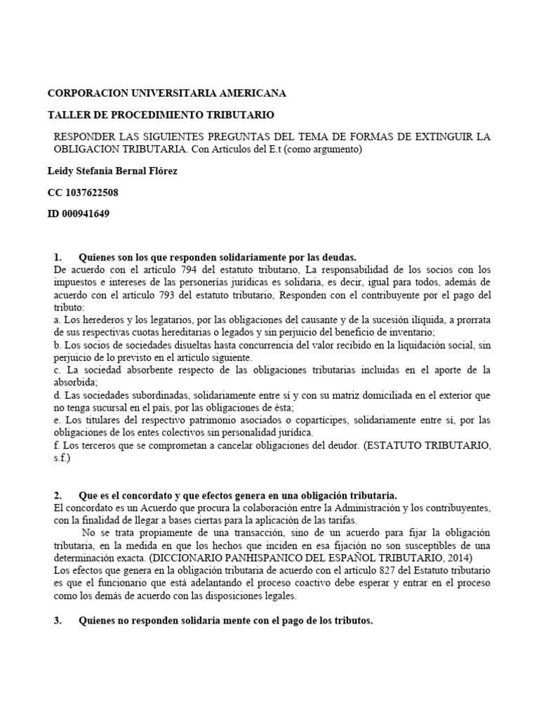 Extinción de Obligaciones Tributarias en Colombia | PDF | Pagos ...
