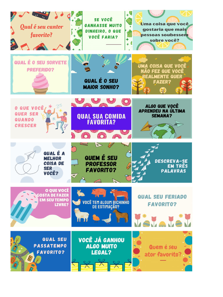 Cartoes de Perguntas Adolecente | PDF
