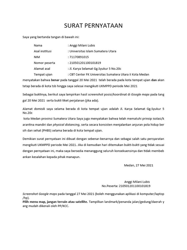 Surat Pernyataan UKMPPD Anggi Lubis | PDF
