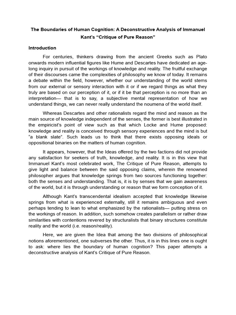 Critique Of Pure Reason Analysis Pdf Immanuel Kant Critique Of