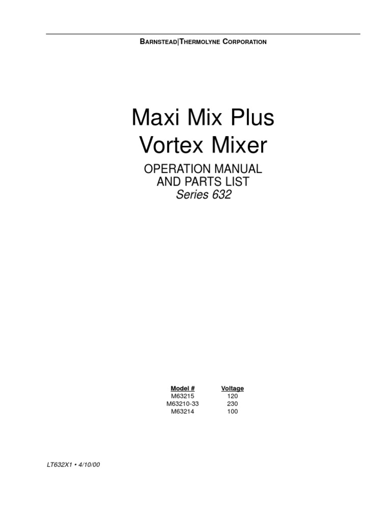 Maxi Mix Plus Vortex Mixer Manual | PDF | Switch | Electromagnetic ...