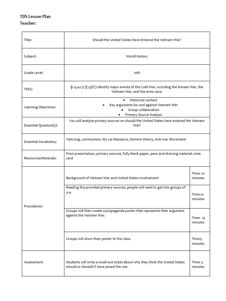 Vietnam war lesson plan2 pdf cold war conflicts proxy wars