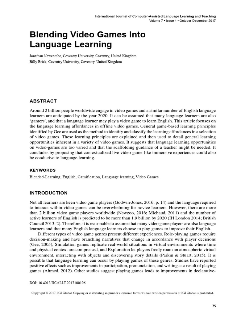 Blending Video Games Into Language Learning | PDF | Learning | Video Games