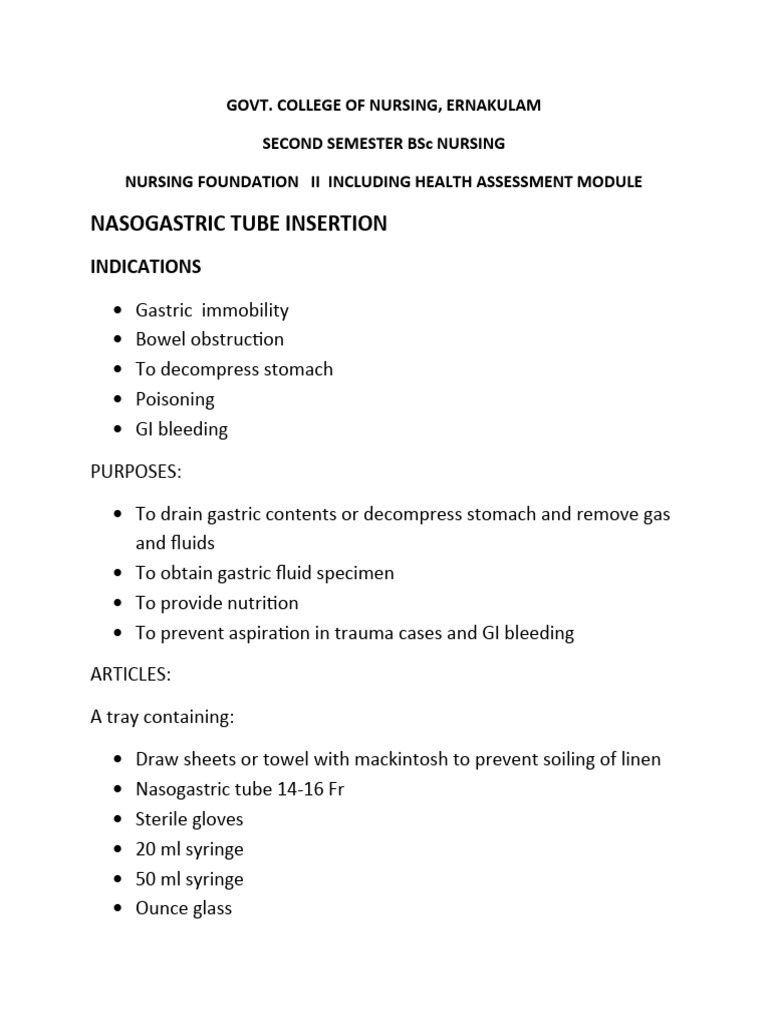 Nasogastric Tube Insertion and Feeding | PDF | Clinical Medicine ...