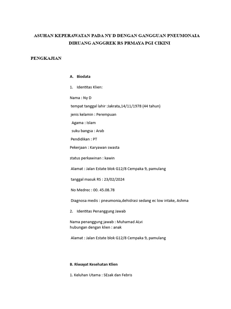 Asuhan Keperawatan Pneumonia Ny D | PDF | Kesehatan Holistik
