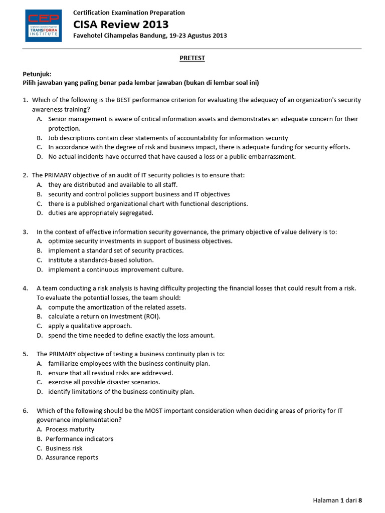 CISA Exam Prep: Key Questions & Answers | PDF | Information