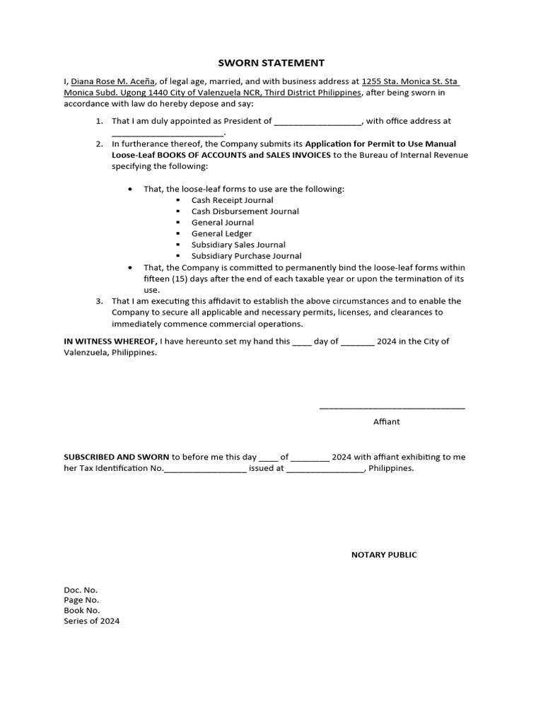 Sworn statement loose leaf pdf