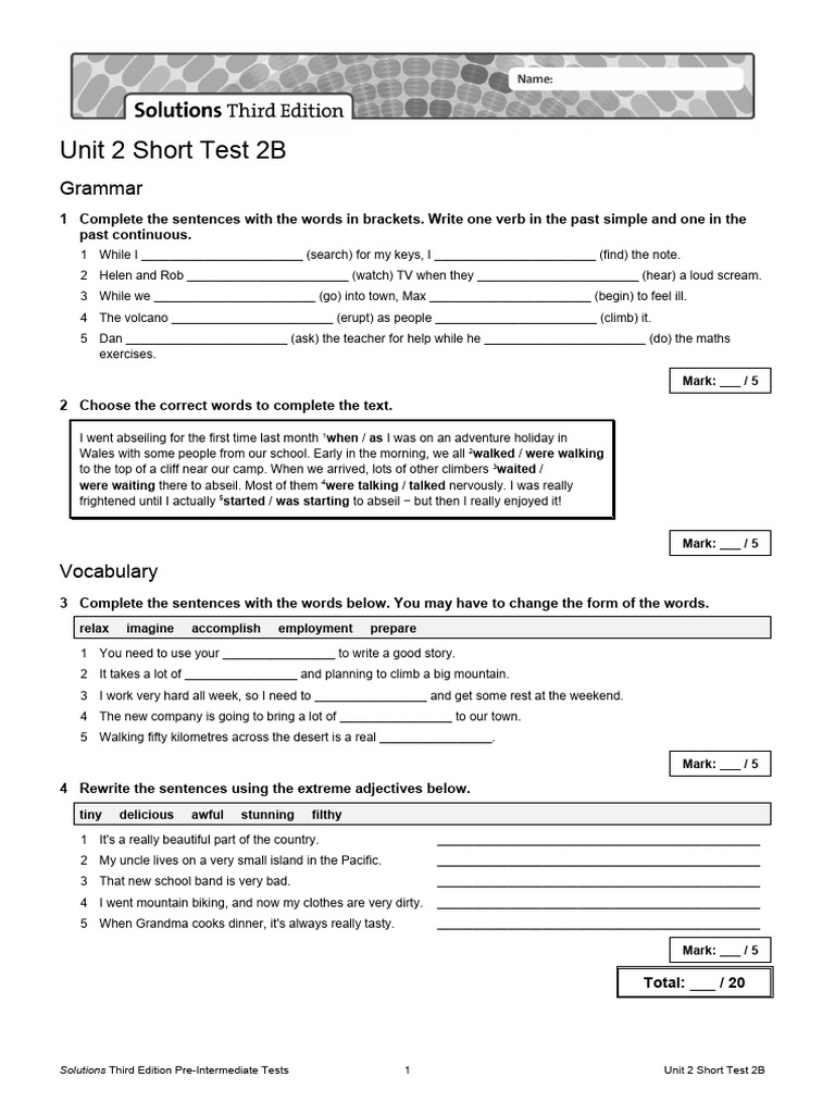 Unit 2 Short Test 2B: Grammar | PDF | Language Arts & Discipline ...