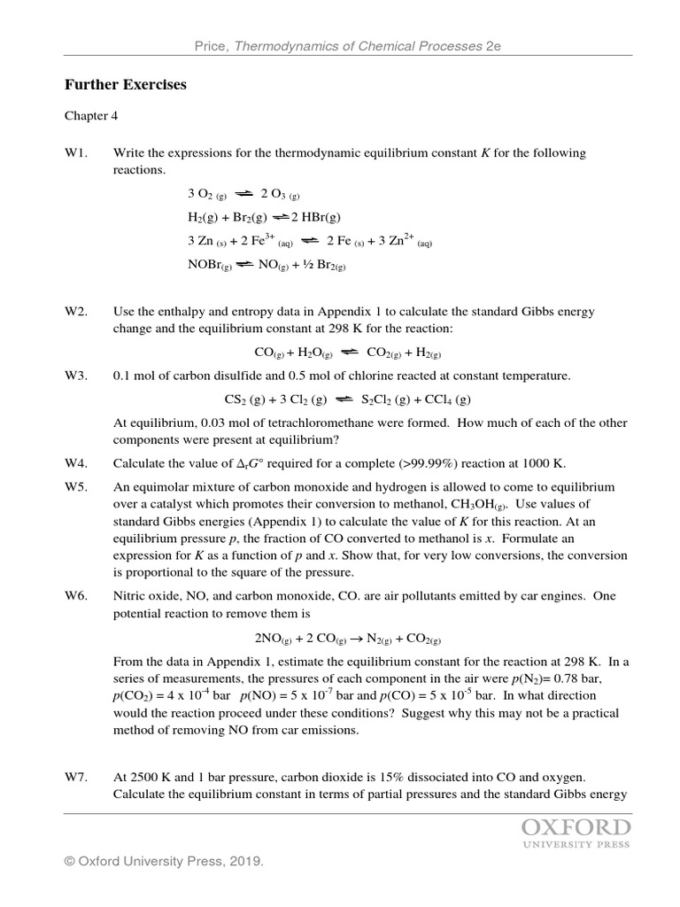 Thermodynamic Equilibrium Constants Exercises | PDF | Chemical ...