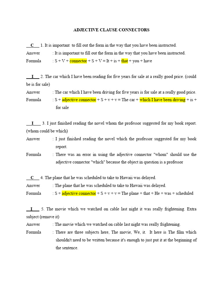 Adjective Clause Connectors | Download Free PDF | Language Mechanics ...