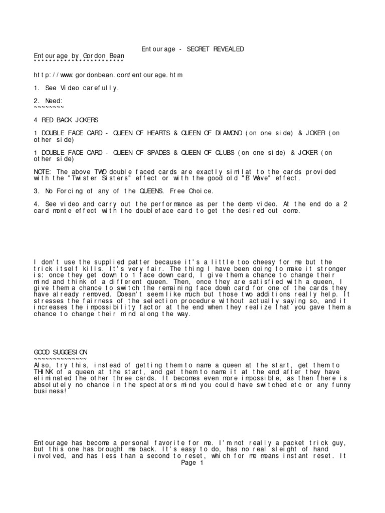 Gordon Bean - Entourage | PDF | Card Games | Gaming Devices