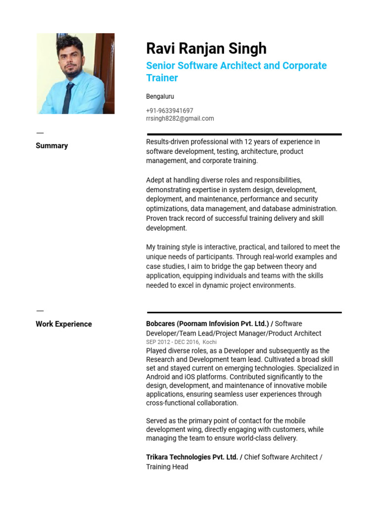 Ravi Ranjan Singh: Software Architect Profile | PDF | My Sql | Cloud ...