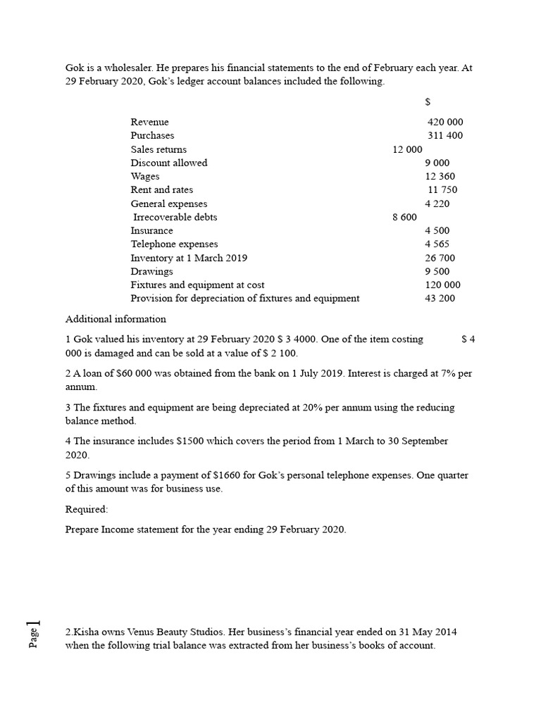 Gok's Financial Statements Overview | PDF | Expense | Depreciation