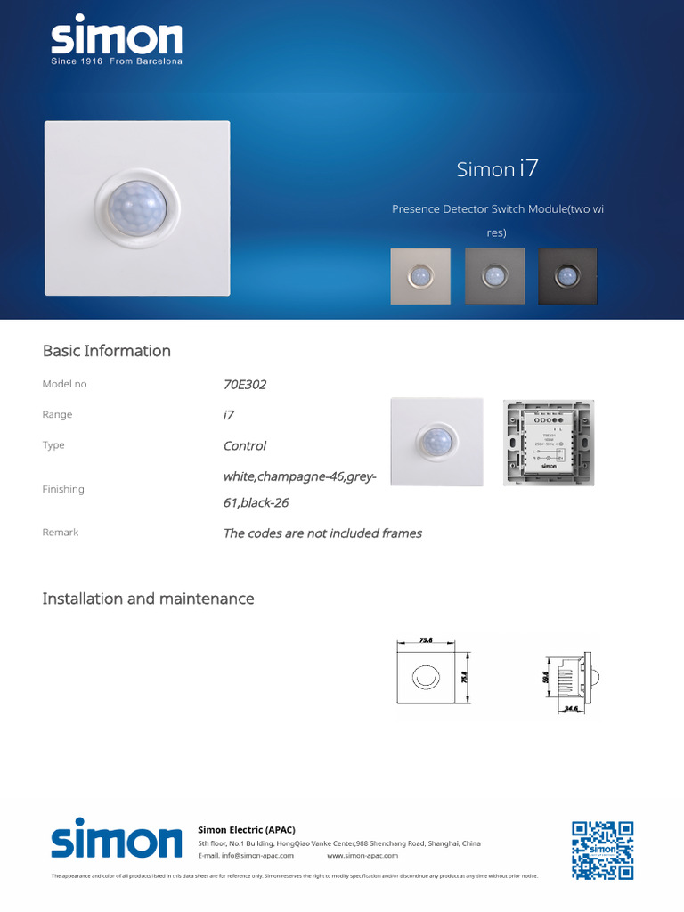Simon i7 Presence Detector Switch Module | PDF