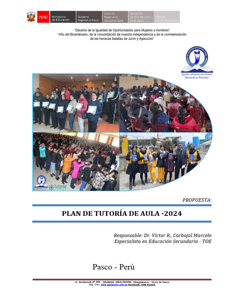 2) Propuesta Plan Tutoría de Aula 2024 | PDF | Evaluación | Salón de clases
