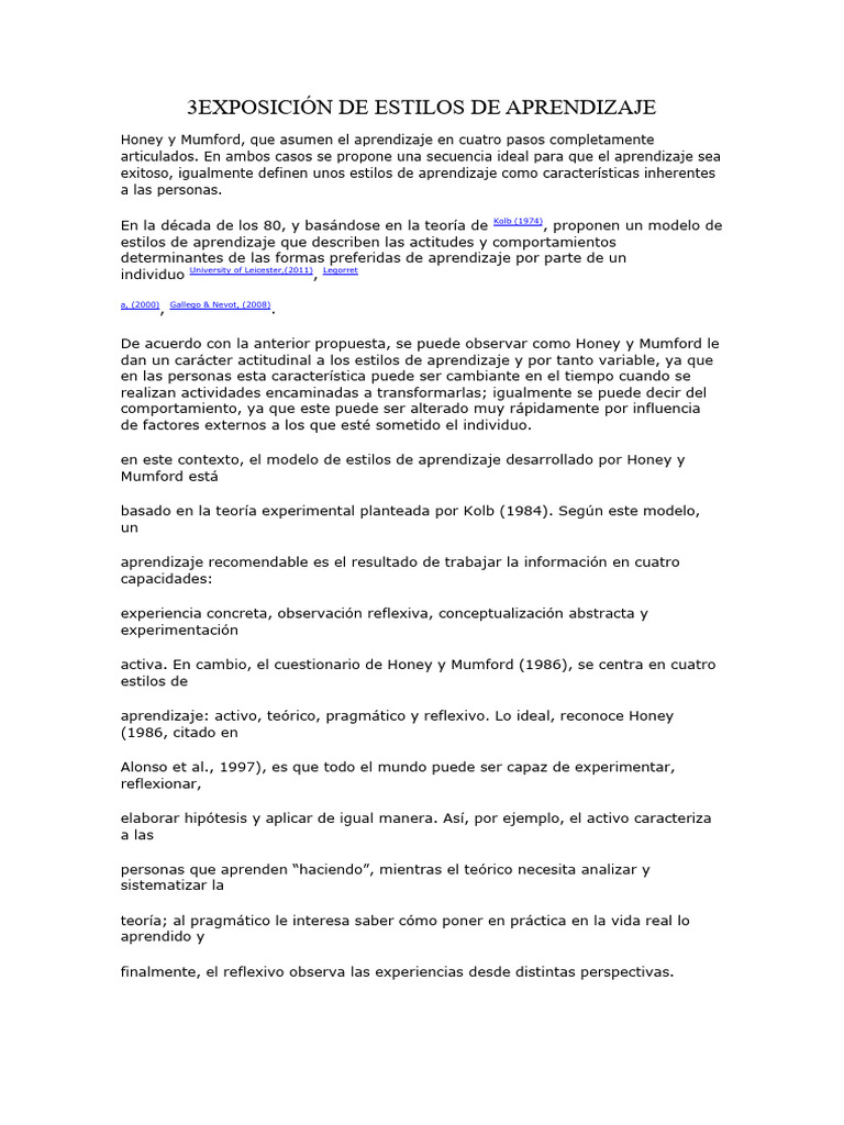 Estilos de Aprendizaje de Honey y Mumford | PDF | Aprendizaje | Teoría