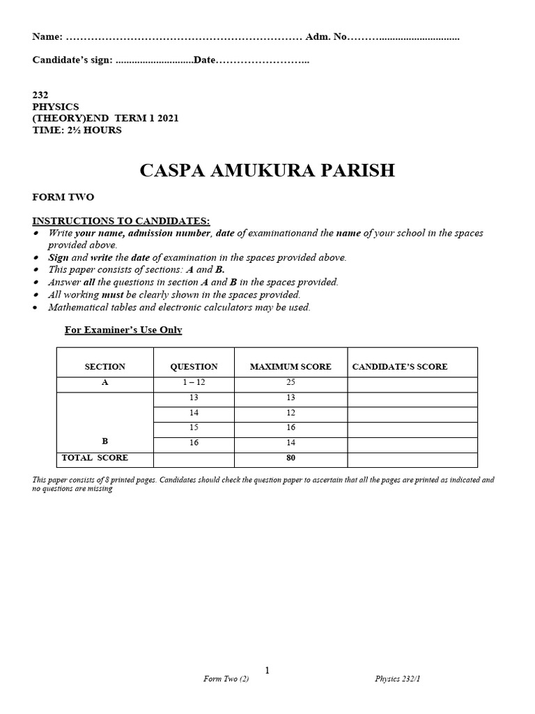Form Two Physics End Term Exam 2021 | PDF | Liquids | Density