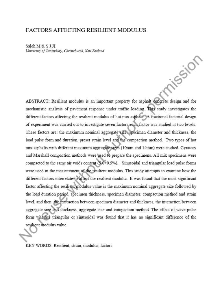 Factors Influencing Resilient Modulus | PDF | Road Surface ...
