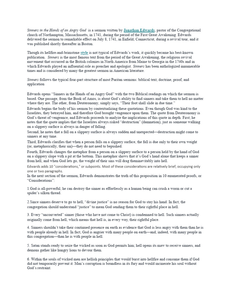 Jonathan Edwards' Hellfire Sermon | PDF | Hell | Sin