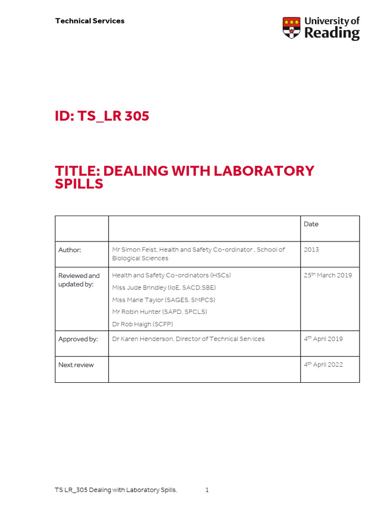 TS LR 305 Dealing With Lab Spills | PDF | Personal Protective Equipment ...