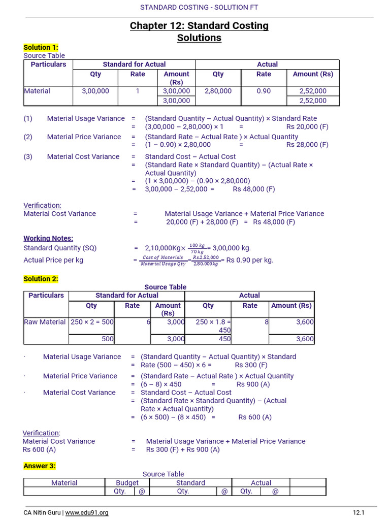 12 Standard Costing Solution Ft Pdf Prices Kilogram