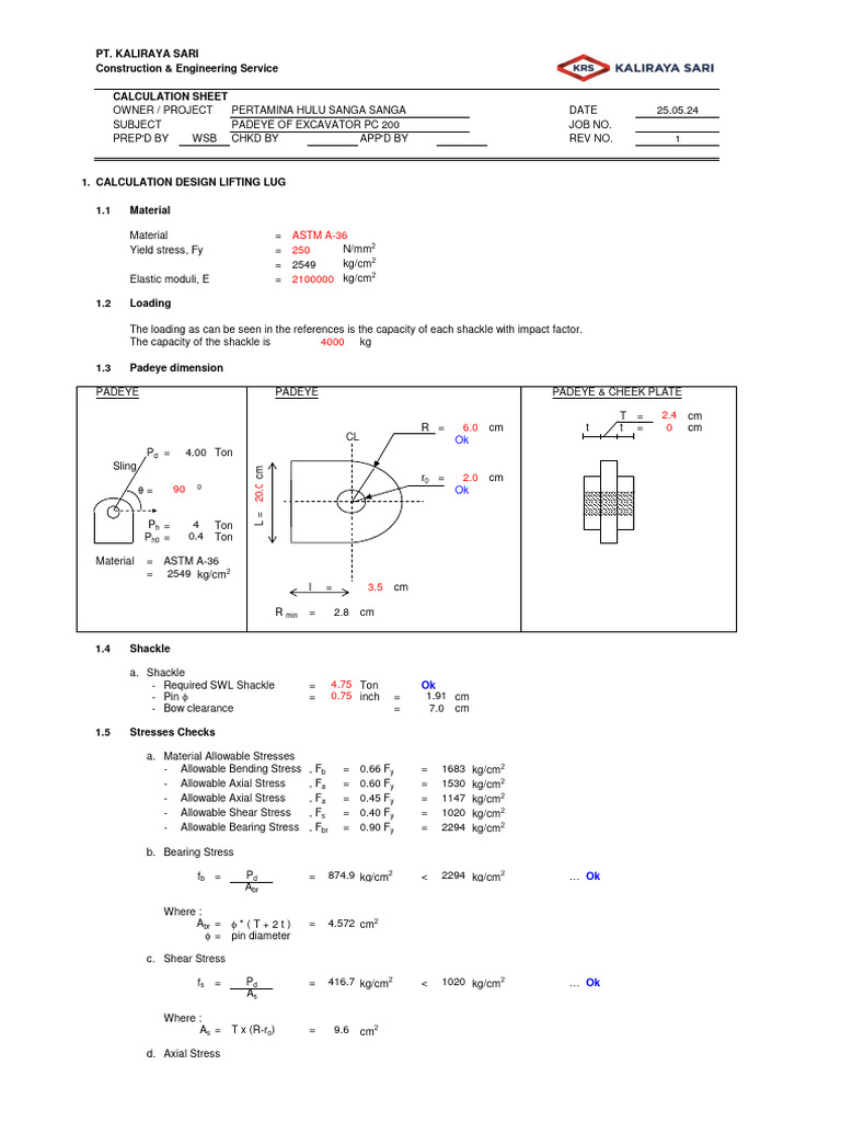 Calculate Pad Eye PDF Stress (Mechanics) Physical Sciences