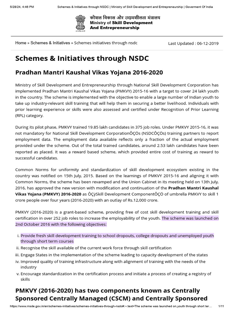 Schemes & Initiatives Through NSDC _ Ministry of Skill Development and ...