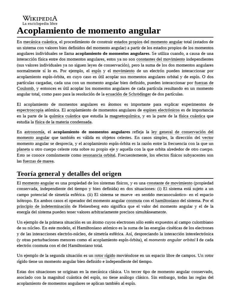 Acoplamiento de Momento Angular PDF Momento angular Orbital atómico
