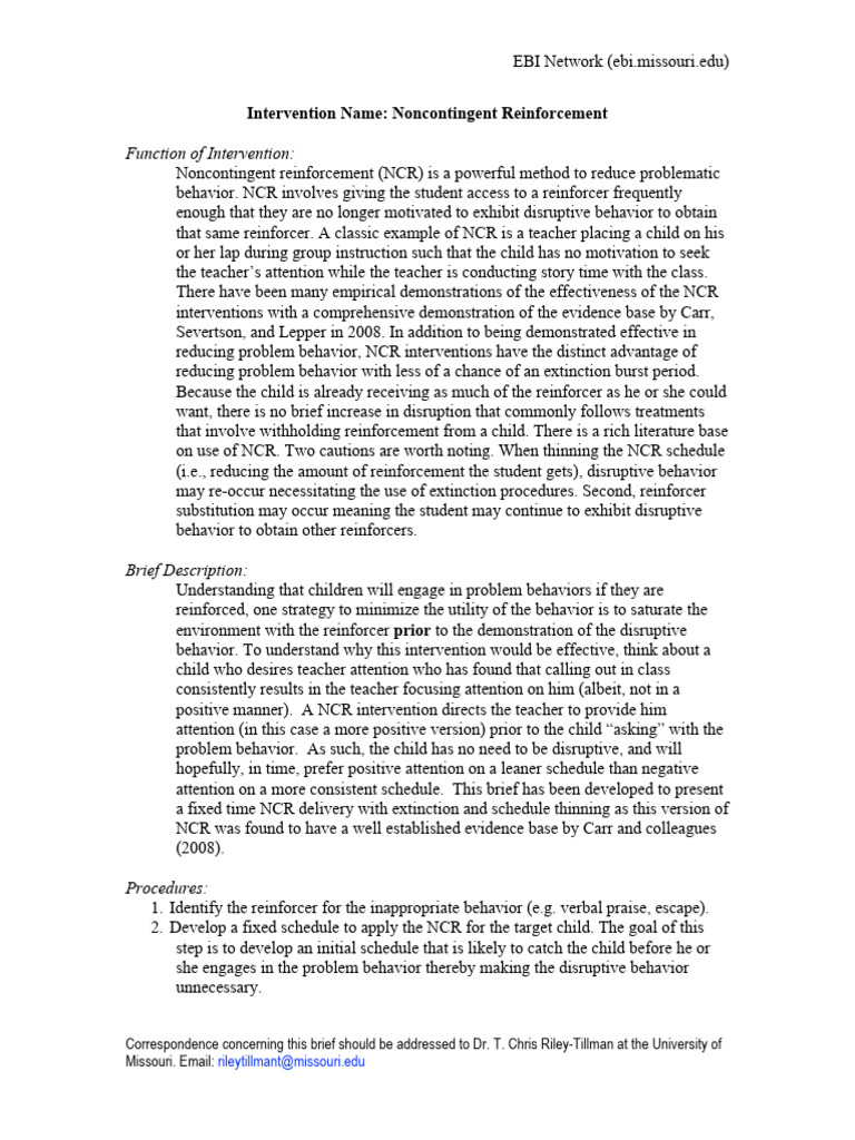 NONCONTINGENT REINFORCEMENT ABA EXAMPLES visual data 2