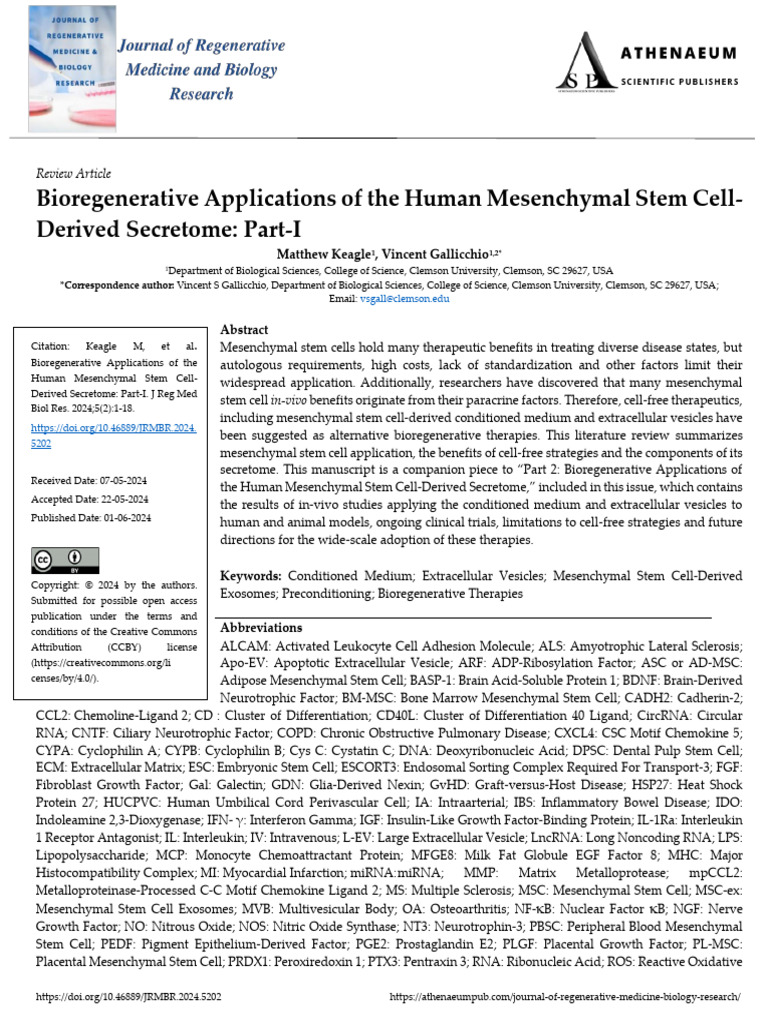 Bioregenerative Applications of The Human Mesenchymal Stem Cell Derived ...