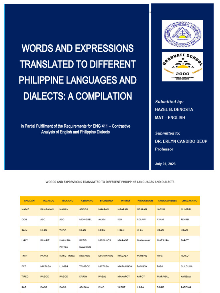 Philippine Language Translations Guide | PDF | Tagalog Language ...