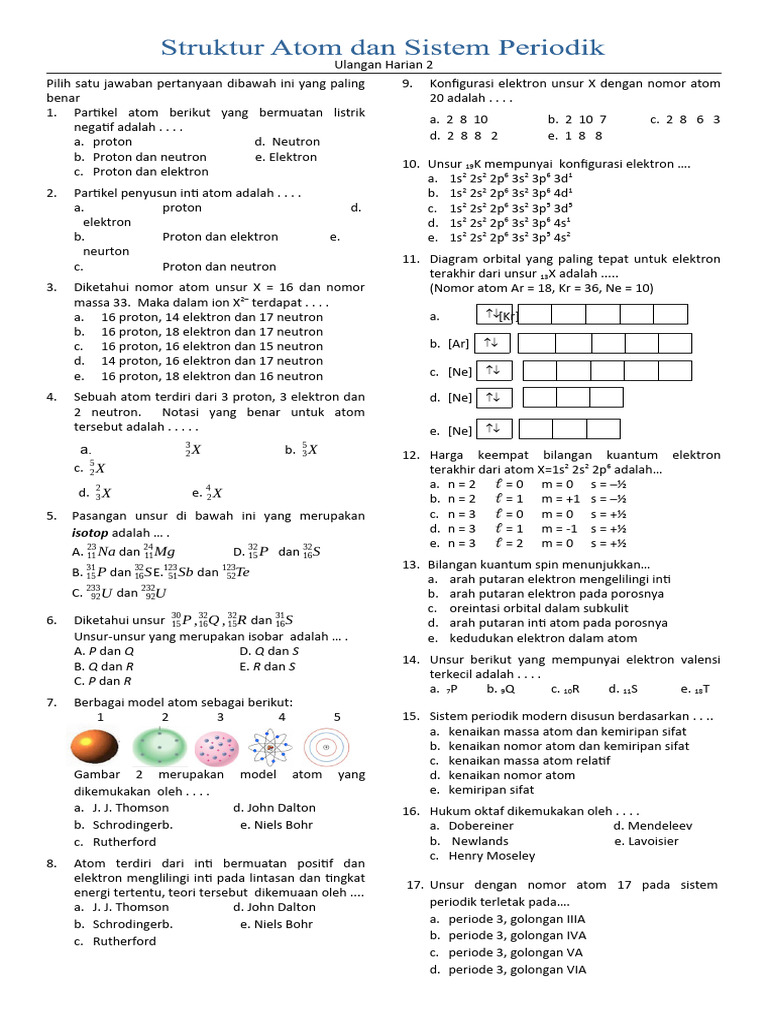 Soal Uh 2 Struktur Atom Dan Sisper | PDF | Sains & Matematika